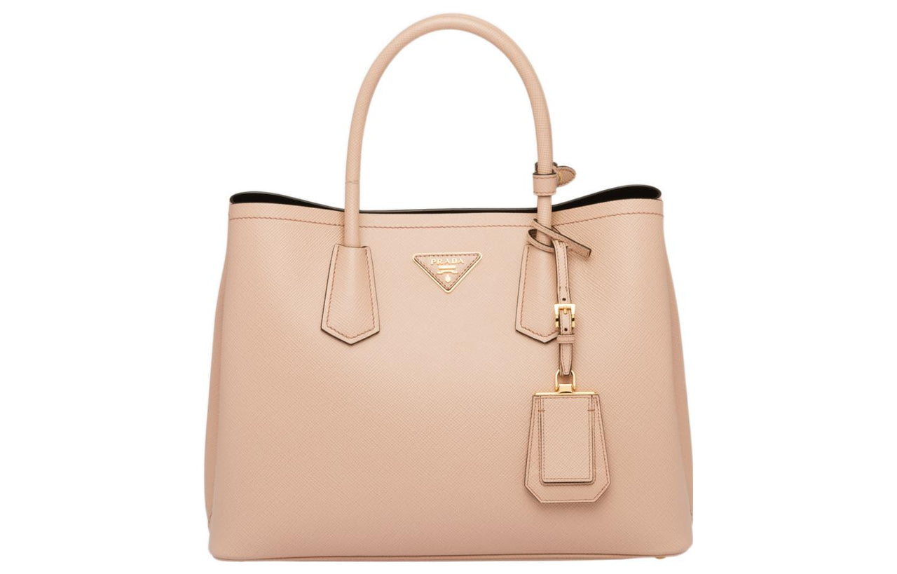 PRADA Double Leather Shoulder Bag Crossbody Bag Handbag Medium Size Women's Cameo Brown/Black
