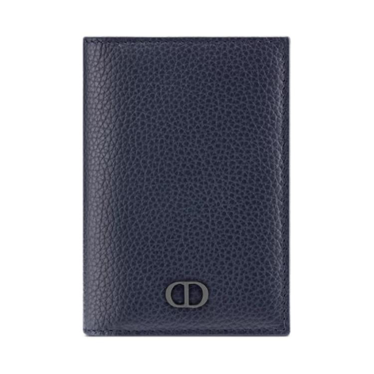 DIOR Calfskin Card Holder Men's Marine Blue
