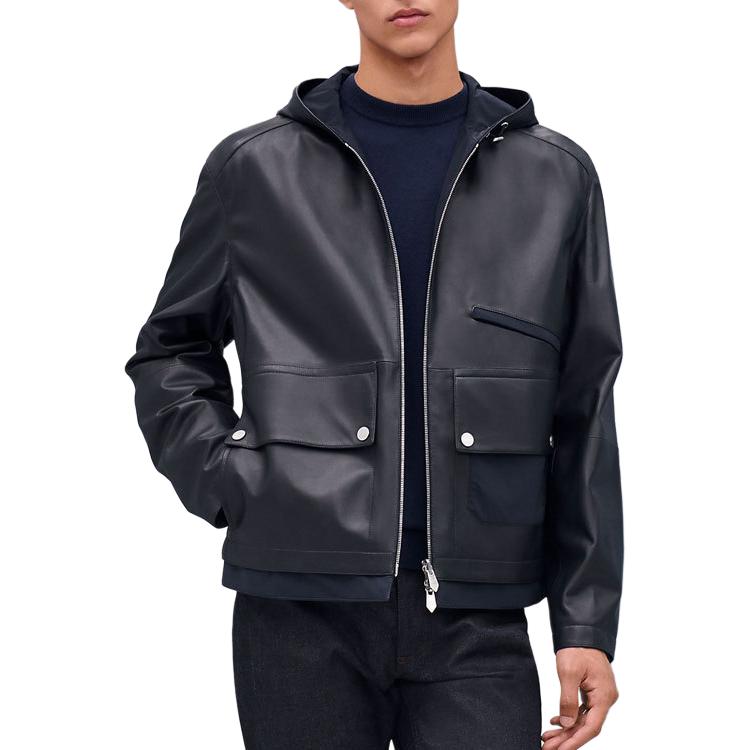 HERMES Leather Jacket Men's Black