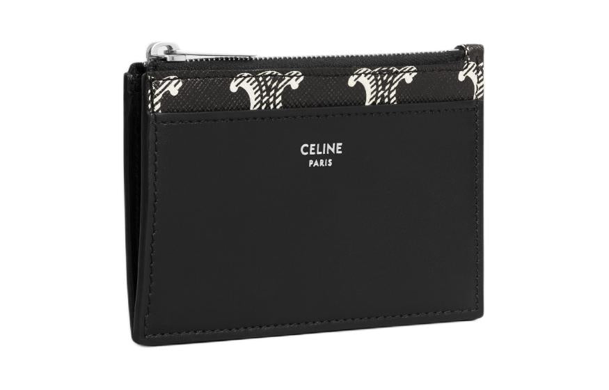 CELINE Cow Leather Card Holder Men's Black & White