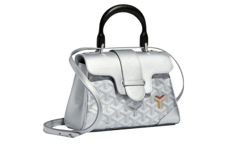 GOYARD Saigon Canvas With Calfskin Shoulder Bag Crossbody Bag Handbag Mini Women's Silver