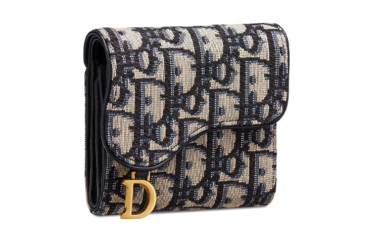 DIOR Saddle Canvas Canvas Bag Card Holder Coin Purse Wallet Medium Size Unisex Denim Blue