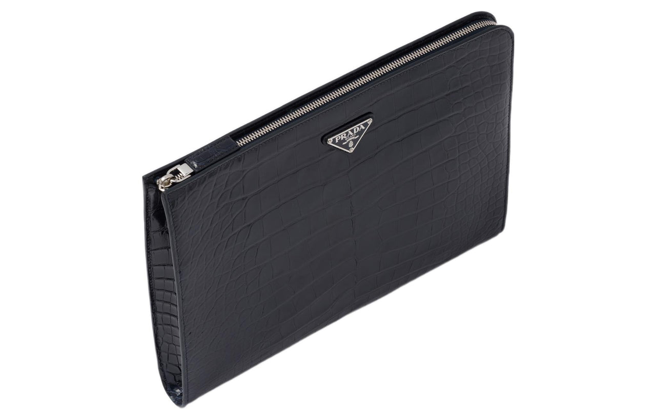 PRADA Crocodile Leather Clutch Regular Men's Blue