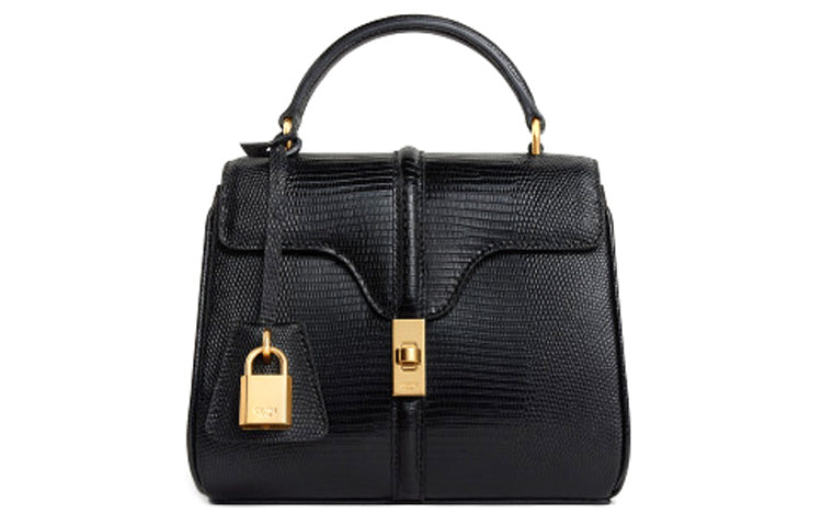 CELINE 16 Lizard Skin Leather With Goatskin Lining Shoulder Bag, Crossbody Bag, Handbag Mini Women's Black
