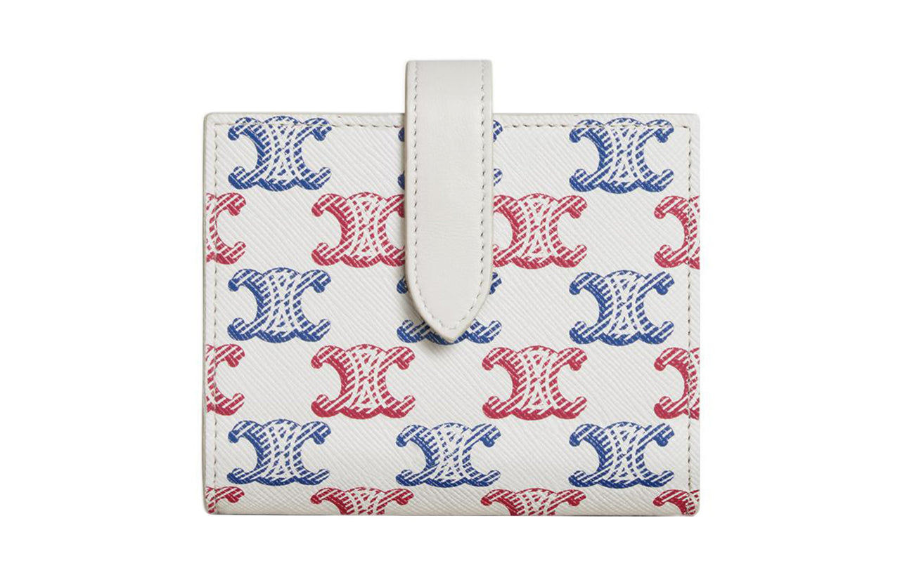 CELINE Canvas With Calfskin Trim Wallet Small Size Women's Blue/Red/White