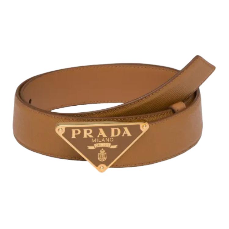 PRADA Enamel, Metal, Leather Belts Unisex Brown