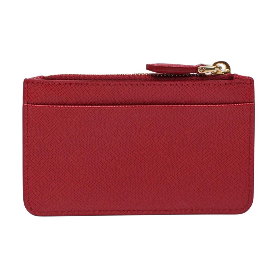 PRADA Cross Grain Smooth Leather Card Holder Women's Red