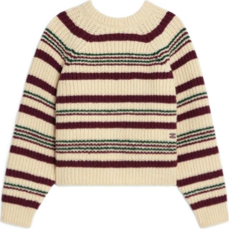 CELINE Crew Neck Sweater In Striped Ribbed Wool