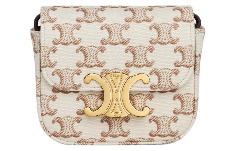 CELINE Fabric Calfskin Shoulder Bag Mini Women's White