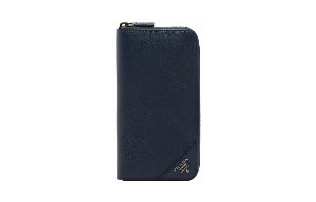PRADA Cow Leather Wallet Men's Navy