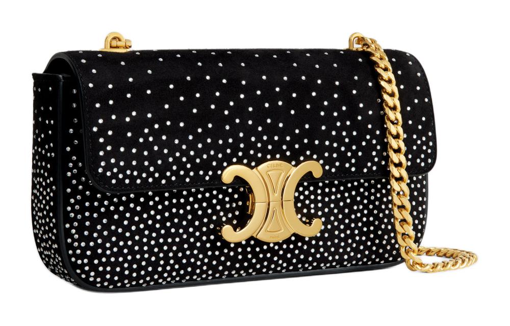 CELINE Goat Suede Crossbody Bag, Shoulder Bag Women's Black