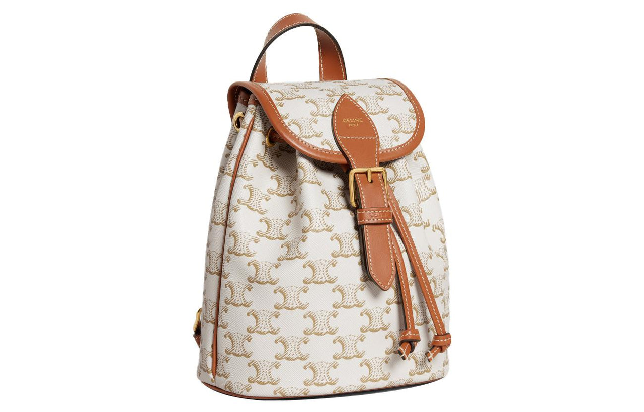 CELINE Canvas And Cow Leather Backpack Women's White