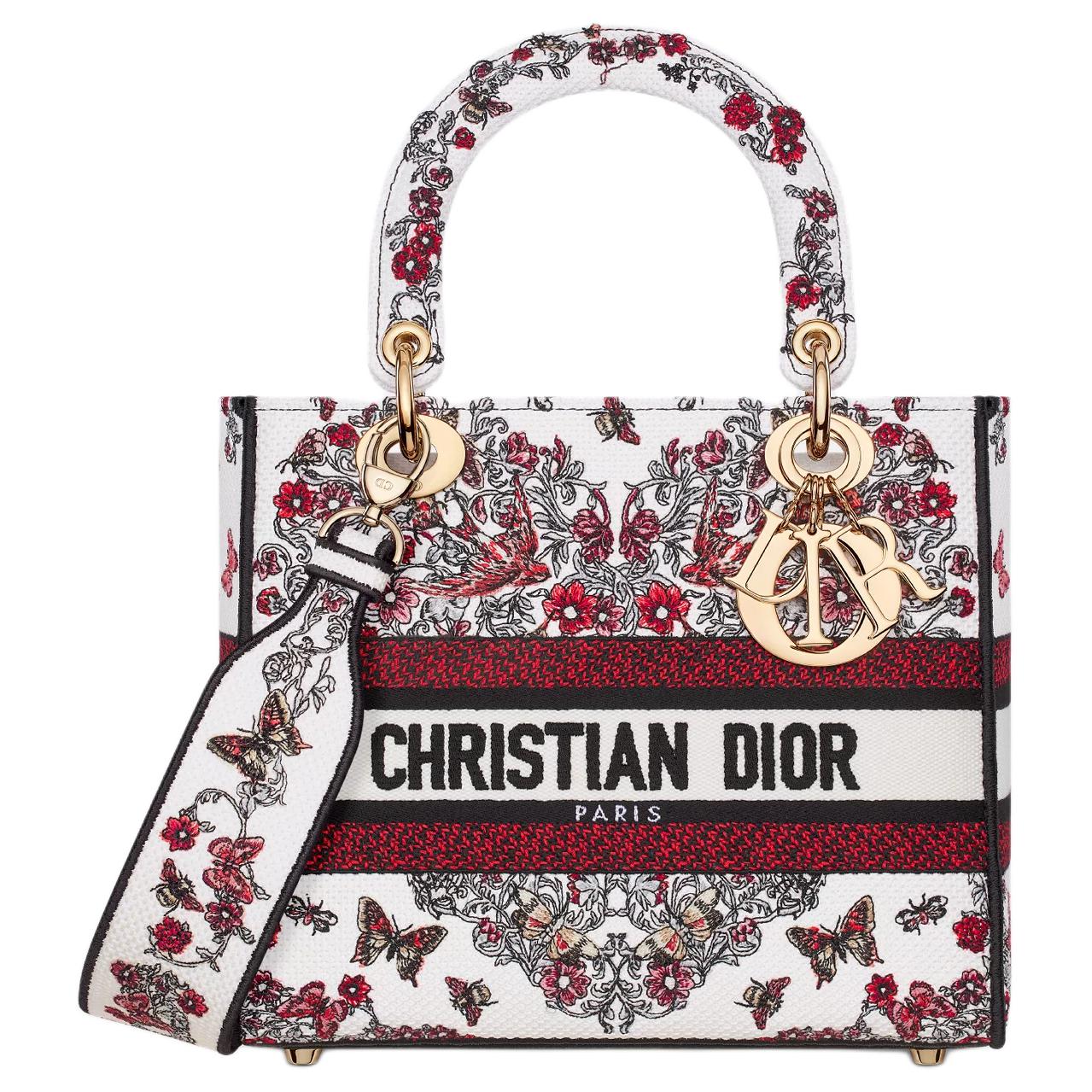 DIOR Lady D-Lite Cotton Tote Bag Shopping Bag Shoulder Bag Handbag Medium Size Women's Multicolor