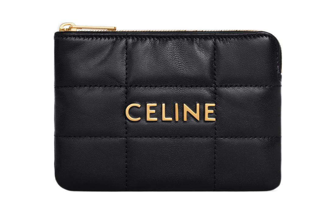 CELINE Goatskin Card Holder Wallet Women's Black