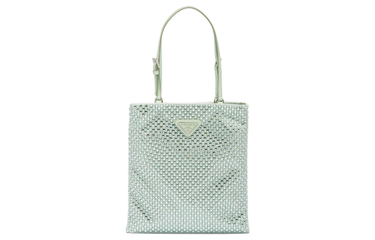 PRADA Embellished Satin Handbag Aqua