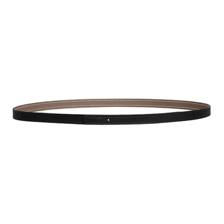 HERMES Badge Design Calfskin Leather Belts Men's Black/Green Width: 1.3cm