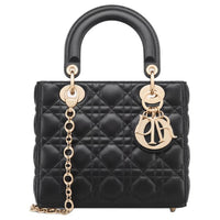 DIOR Lady Dior Sheepskin Shoulder Bag Crossbody Bag Handbag Small Size Women's Black