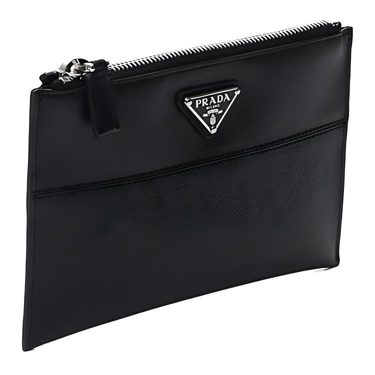 PRADA Cow Leather Toiletry Bag Men's Black