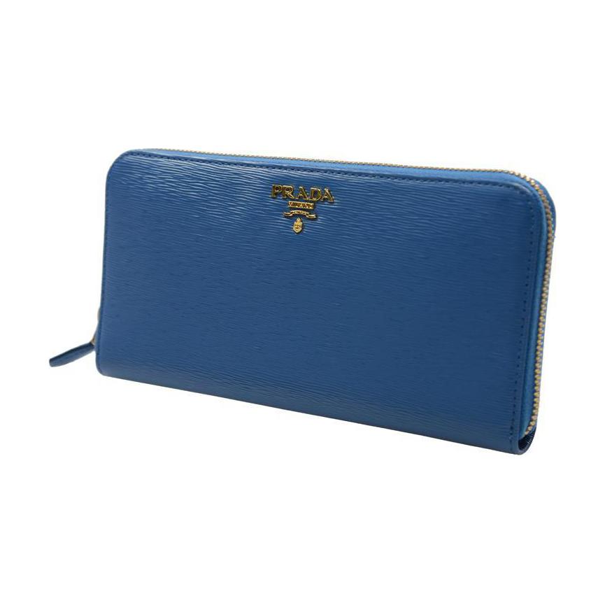 PRADA Cow Leather Clutches Wallets Large Size Unisex Lake Blue