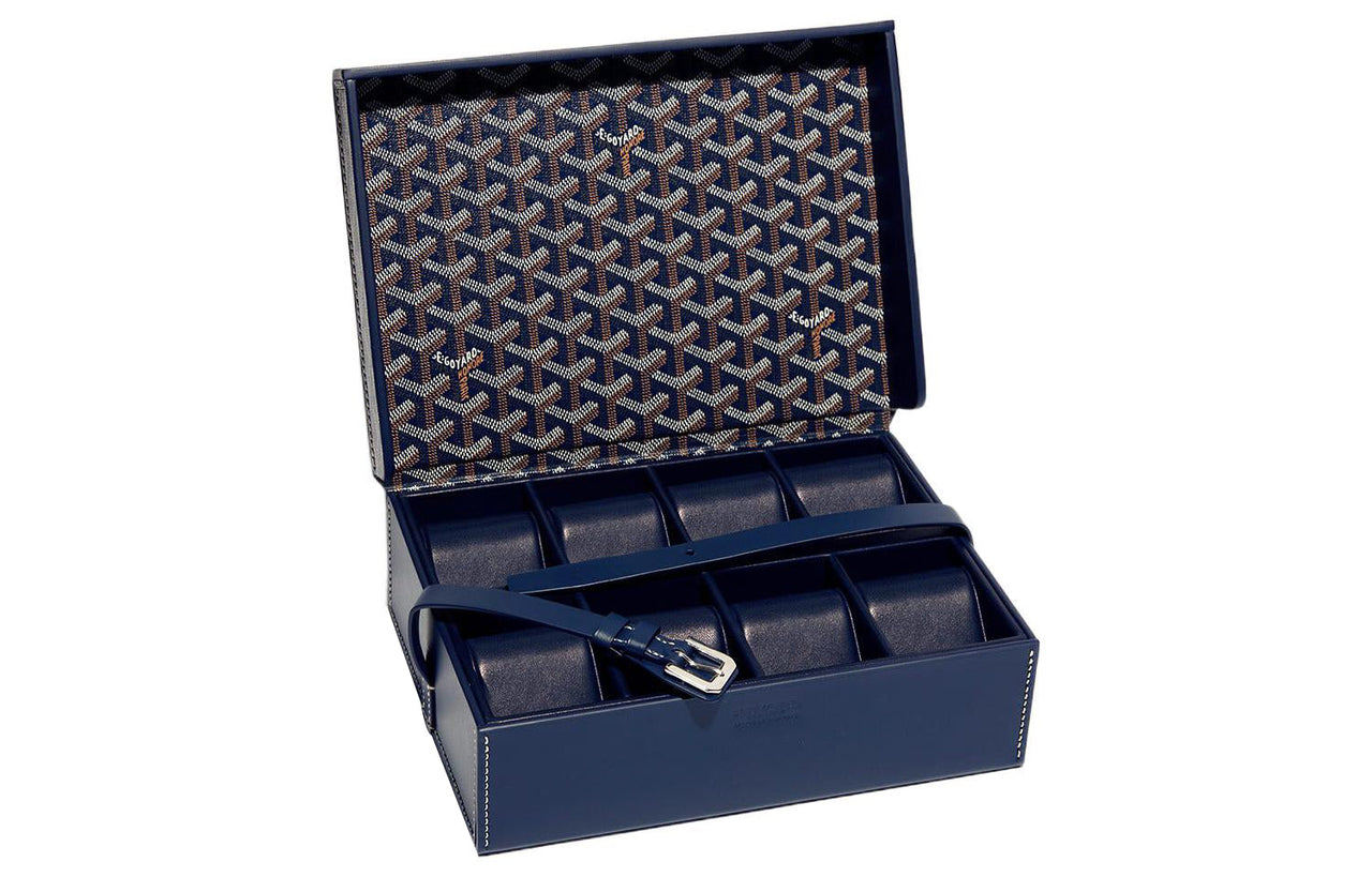 GOYARD MONTRES Canvas With Leather Wrist Watch Case Storage Box Men's Dark Blue
