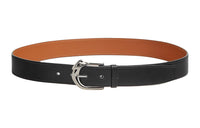 HERMES Silver Pin Buckle Design Leather Belts Men's Black Width 3.3CM