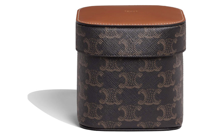 CELINE Cow Leather Box Bag Storage Bag Women's Tawny