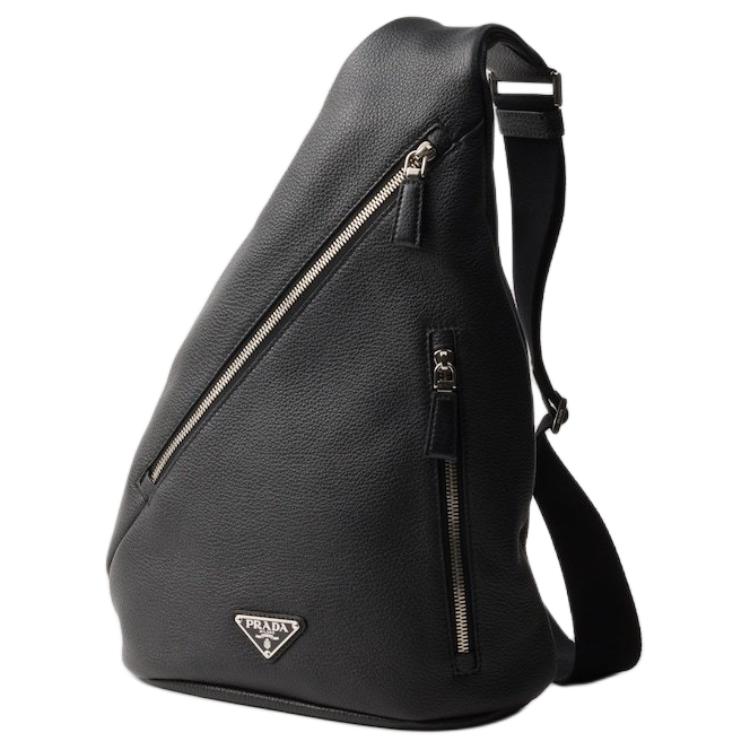 PRADA Cross Leather Crossbody Bag Shoulder Bag Men's Black