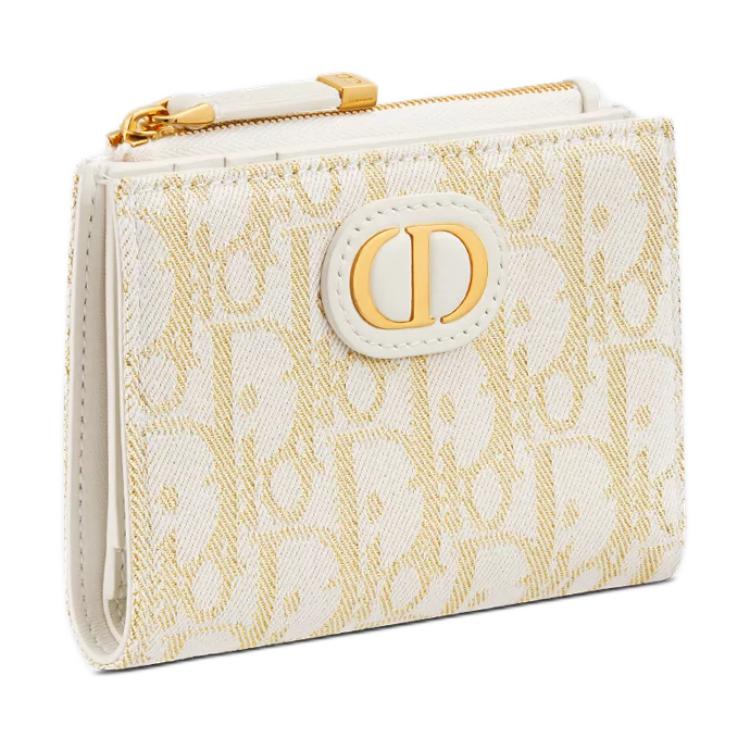 DIOR 30 Montaigne Cotton Wallet Women's Gold & White
