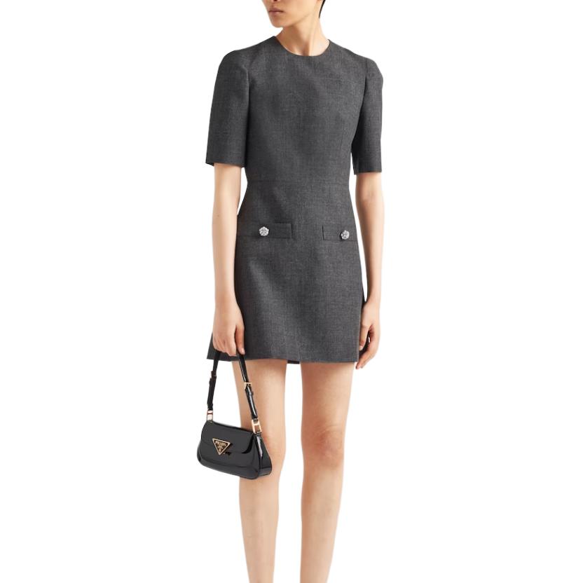 PRADA Button embellished Virgin Wool Mini Dress