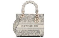 DIOR Embroidery Lady Dior Bag, Handbag, Shoulder Bag, Crossbody Bag Medium Size Women's Gray