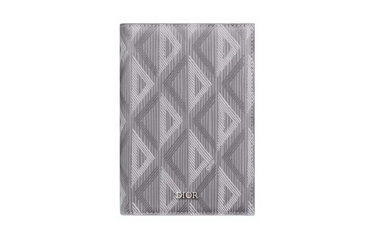 DIOR CD Diamond Canvas Passport Case Card Holder Wallet Passport Holder Men's Gray