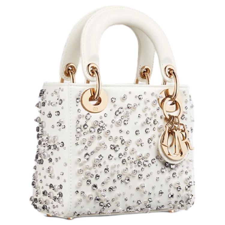 DIOR Embroidered Cow Leather Shoulder Bag Crossbody Bag Handbag Mini Women's Milk White