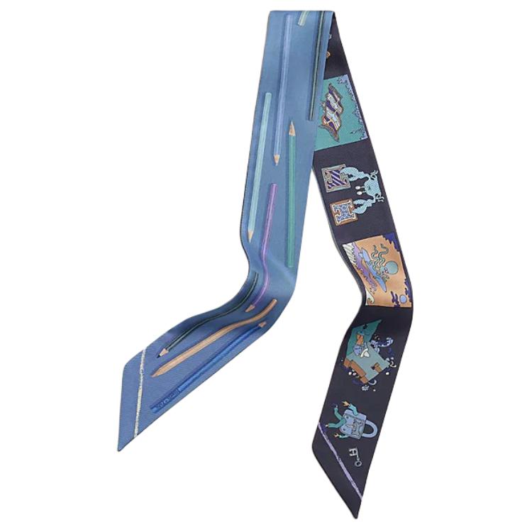 HERMES Mulberry Silk Scarves Women's Blue