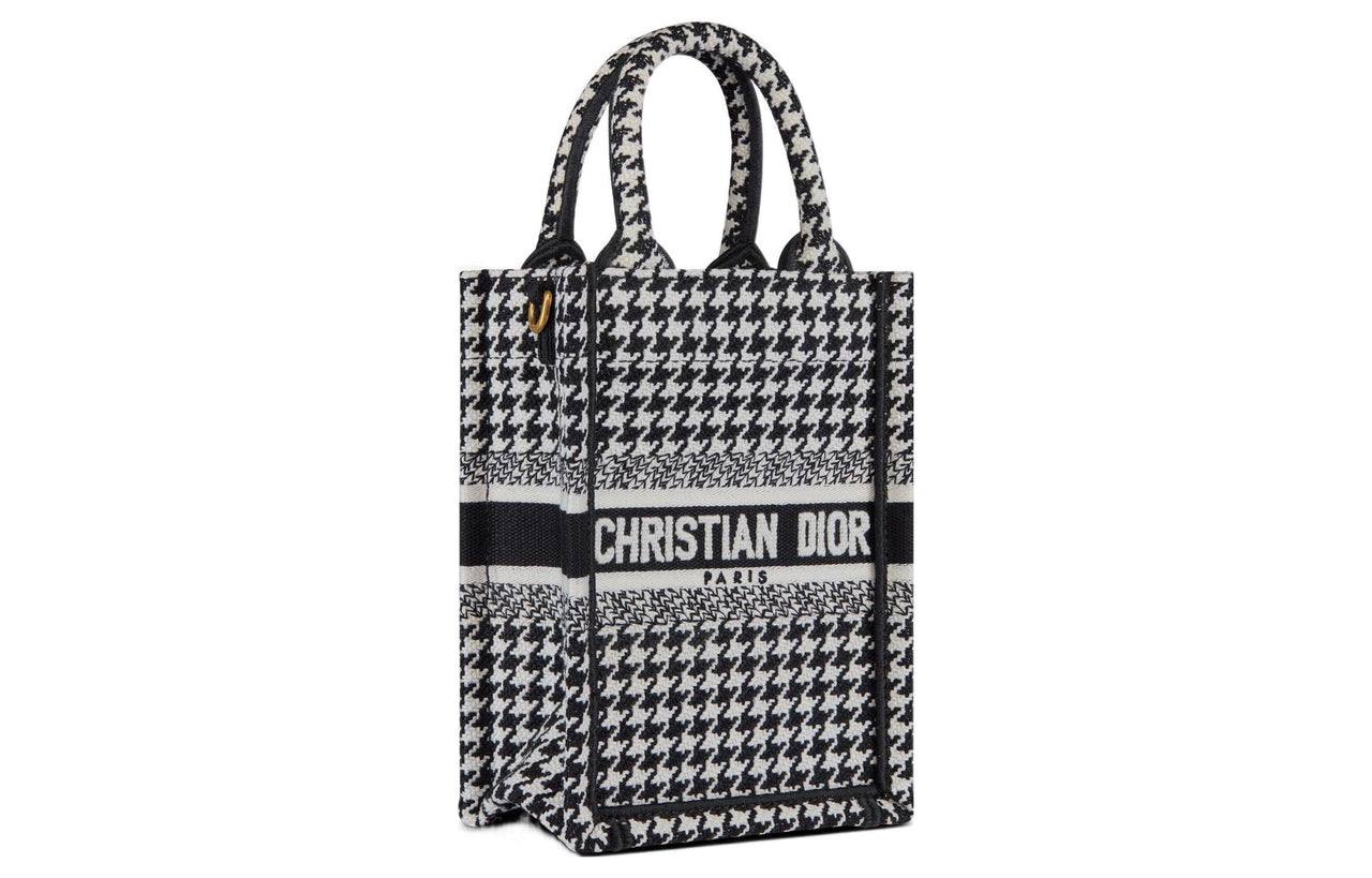 DIOR BookTote Embroidery Cell Phone Pouch Mini Women's Black & White