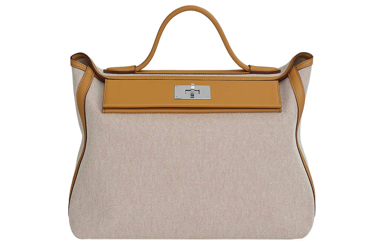 HERMES 24/24 Canvas With Swift Calfskin Canvas Bag Handbags Women's Light Beige Patchwork Cookie
