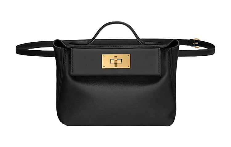 HERMES 24/24 Volupto Swift Leather Fanny Pack Handbag Shoulder Bag Crossbody Bag Mini Women's Black