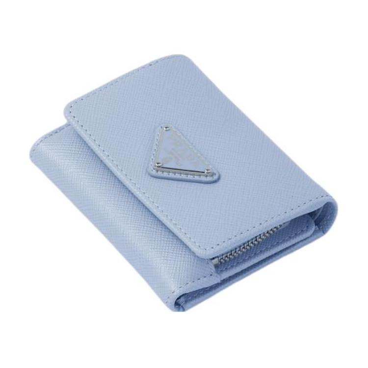 PRADA Cow Leather Wallet Women's Light Blue