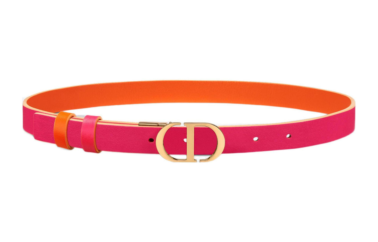 DIOR 30 Montaigne Leather Belts Women's Neon Orange/Neon Pink