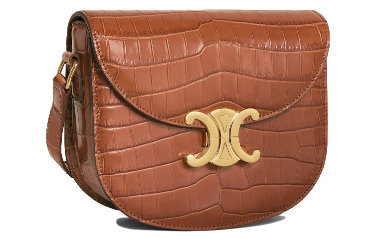 CELINE Besace Crocodile Leather Shoulder Bag Crossbody Bag Women's Brown