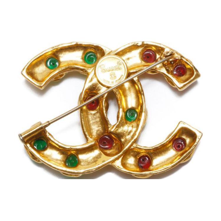 CHANEL 1980s Stone embellished Cc Brooch
