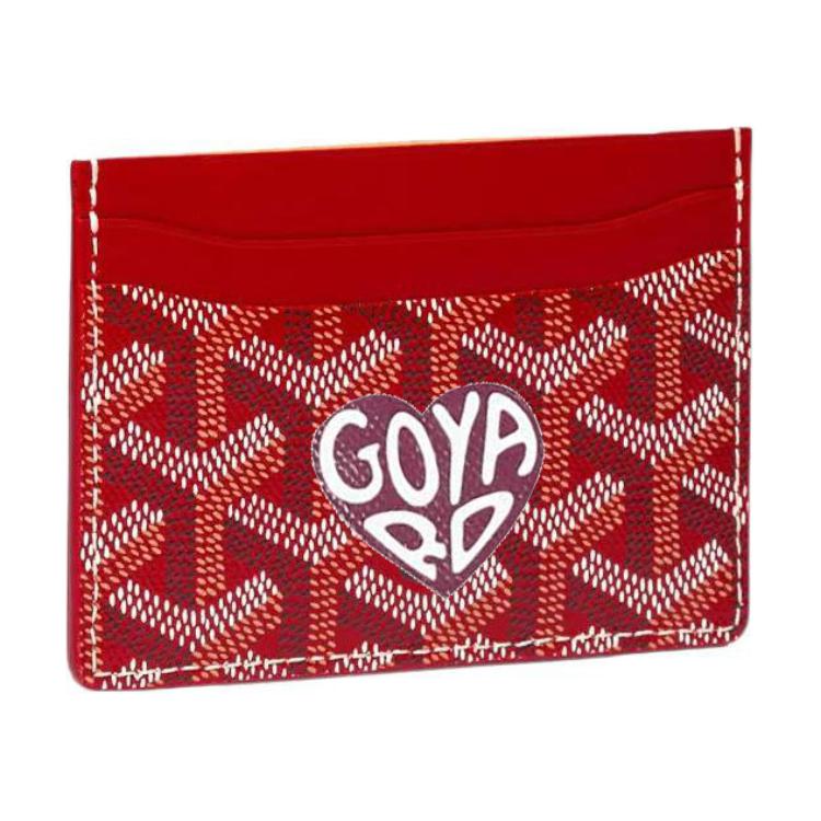 GOYARD Saint-Sulpice Canvas With Calfskin Card Clip Card Holder Unisex Red & Burgundy Small Heart