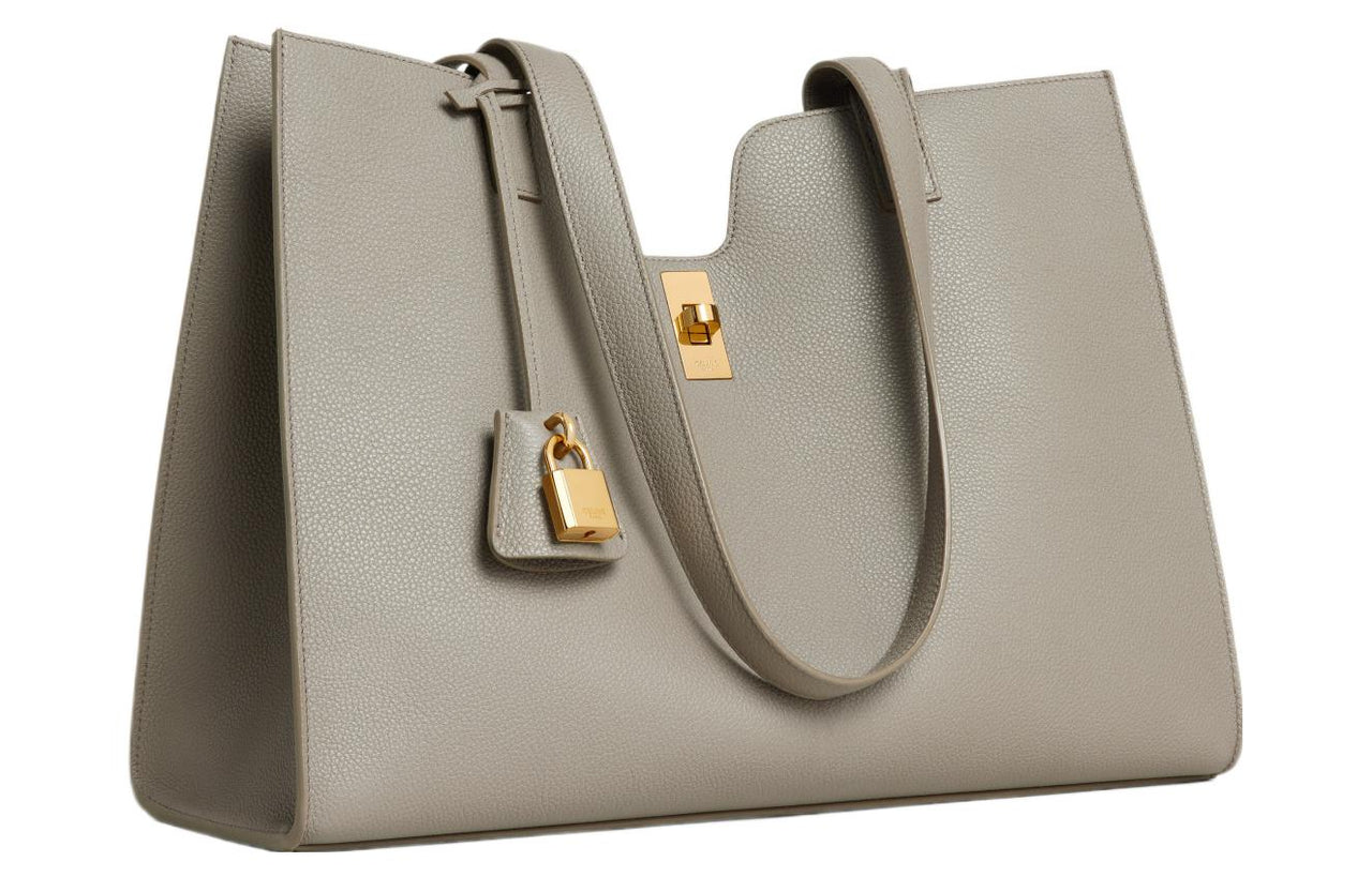 CELINE Cabas16 Grained Calfskin One Shoulder Handbags Regular Women's Egg Stone Color