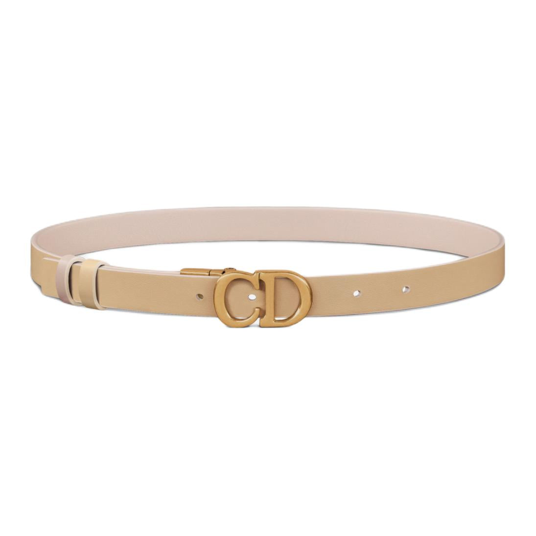 DIOR Emblem Design Smooth Buckle Leather Belts Women's Pink/Brown Width: 2cm