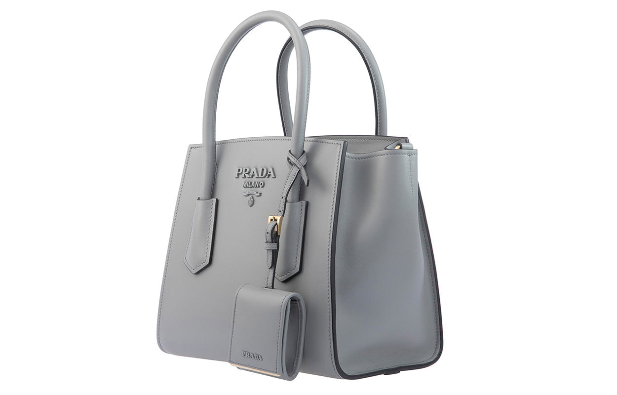 PRADA Cow Leather Crossbody Handbags Women's Gray Blue