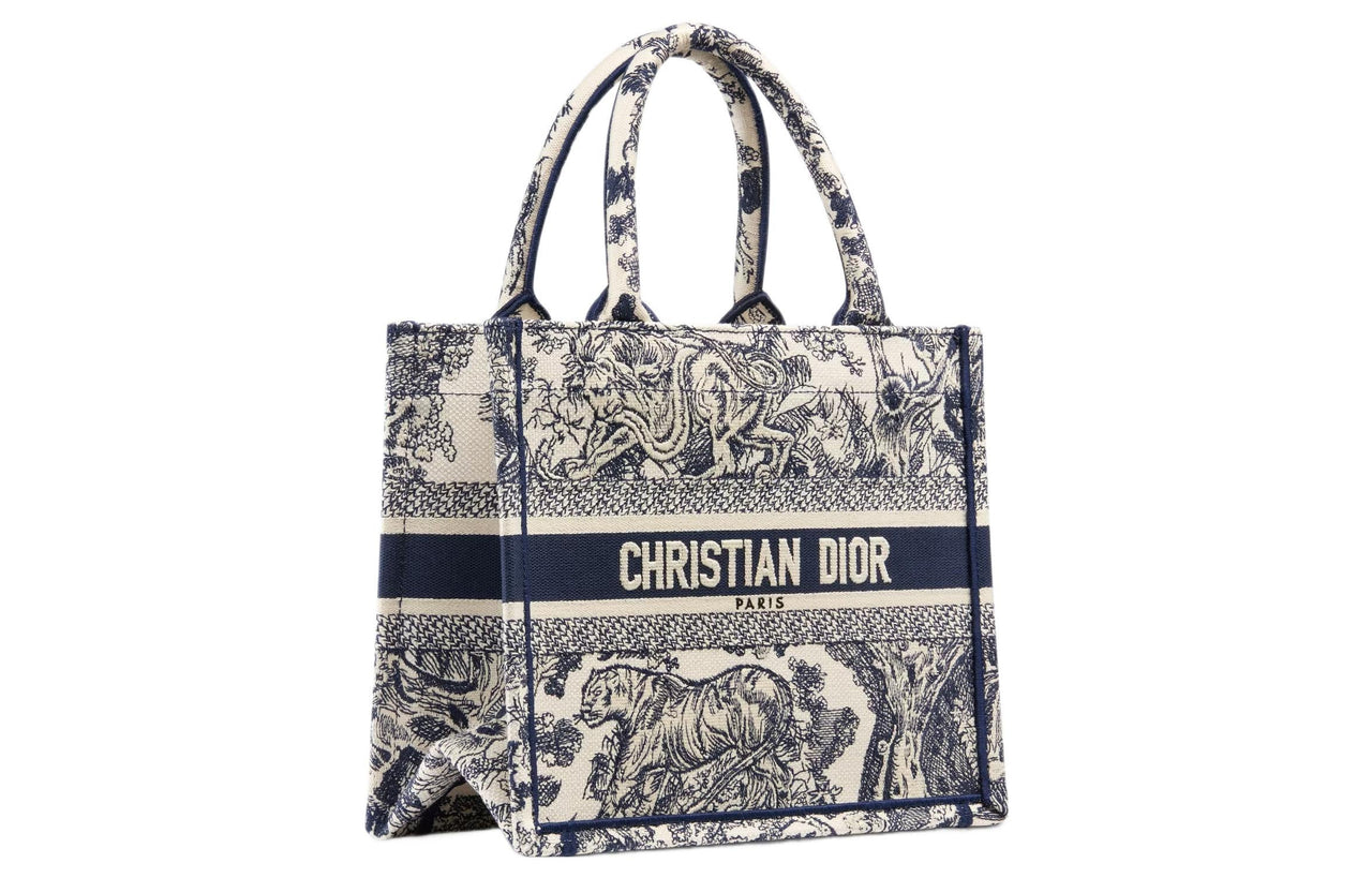 DIOR BookTote Embroidery Tote Bag, Shopping Bag, Handbag Trumpets Women's White/Marine Blue