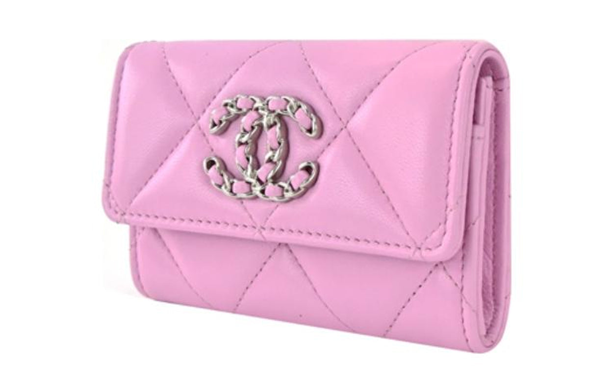 CHANEL 19Bag Lambskin Pocket Card Holder Women's Pink