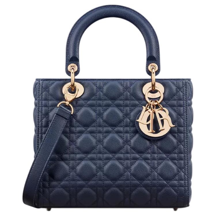 DIOR Lady Dior Calfskin Lady Dior Bag, Shoulder Bag, Crossbody Bag, Handbag Medium Size Women's Deep Sea Blue