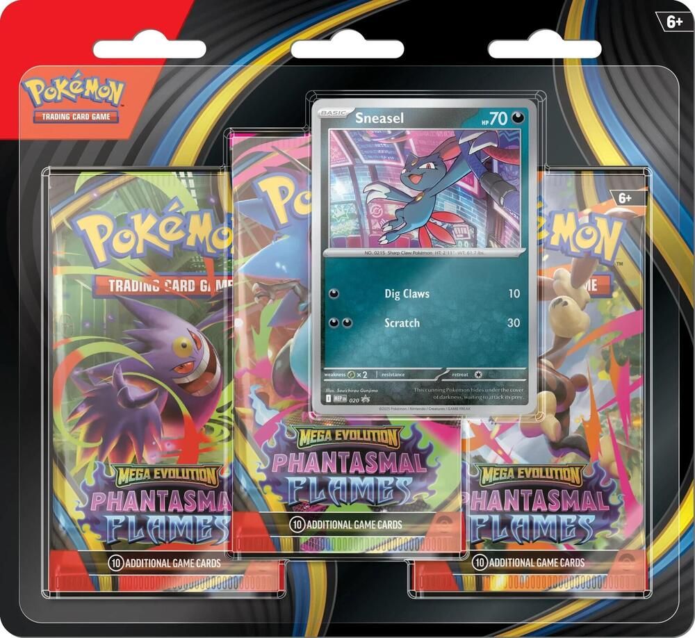 Pokemon Card Eng. 2025 Pokemon ME02: Phantasmal Flames 3 Packs Blister 'Sneasel' 10-10187-101