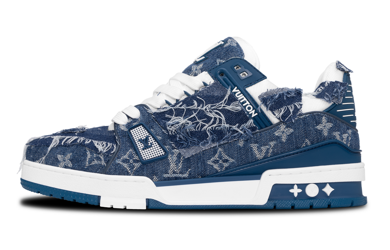 حذاء رياضي LOUIS VUITTON Trainer LV مضاد للانزلاق ومقاوم للتآكل ومنخفض الارتفاع مناسب للتزلج على الألواح للجنسين، أزرق