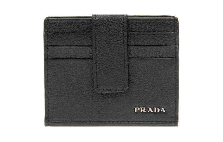 PRADA Cow Leather Card Holder Women's Black